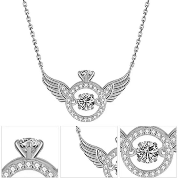 14K White Gold/ Rhodium Plated Diamond In Motion Diamond Ring w/ Wings Necklace - Picture 2 of 7